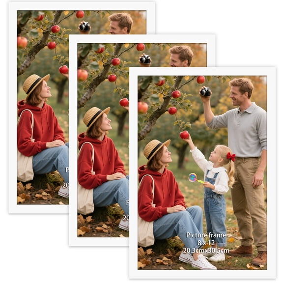 3 Pack 8x12 Picture Frames, White 8 by 12 Photo Frame for Wall Display