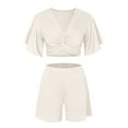 thumbnail image 5 of vigerkar Women's 2 Piece Summer Outfits Twist Front Short Flutter Sleeve Crop Top and Shorts Set White, L, 5 of 5