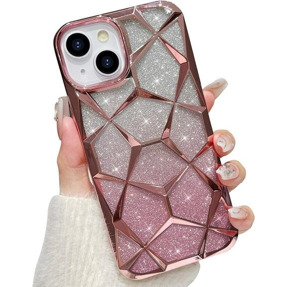 Case for iPhone 13 Plating Gradient Glitter Cover Anti-Scratch Shockproof Protective iPhone 13 Case for Women Girls, Pink