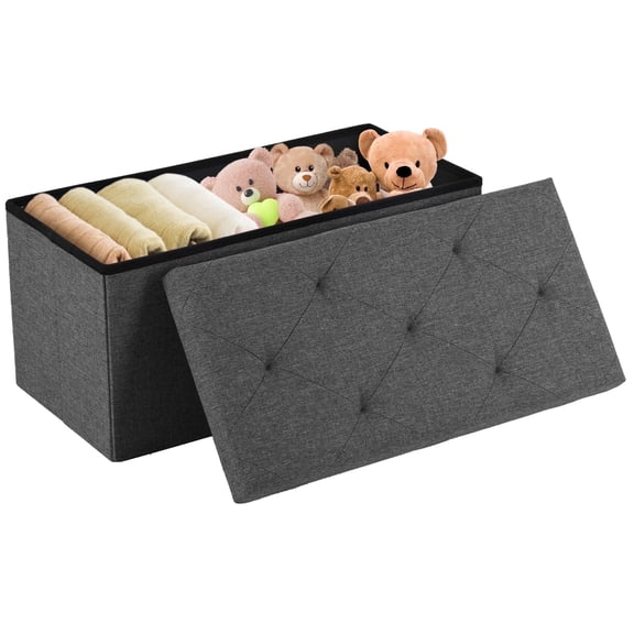 CONCETTA 30" Storage Ottoman Bench Foldable Fabric Stool with Storage, 660 lb Capacity, for Bedroom, Living Room, Entryway, Gray