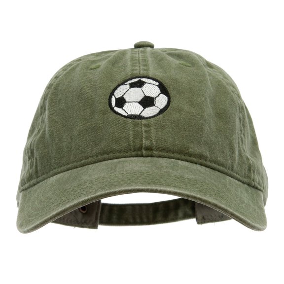 Soccer Ball Embroidered Washed Solid Pigment Dyed Cotton Twill Brass Buckle Cap - Olive OSFM