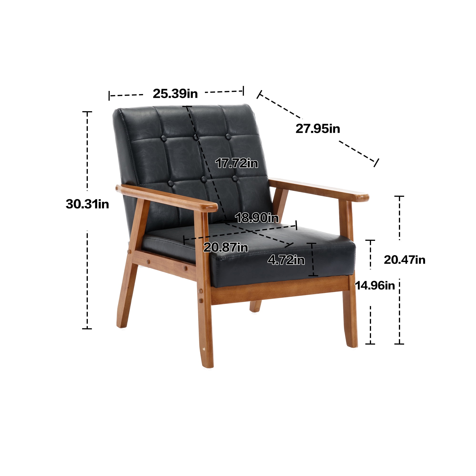 Ufurpie Set of 2 Accent Chairs with Side Table, Mid Century Modern PU Leather Chair,Armchair for Living Room,Bedroom,Office,Black
