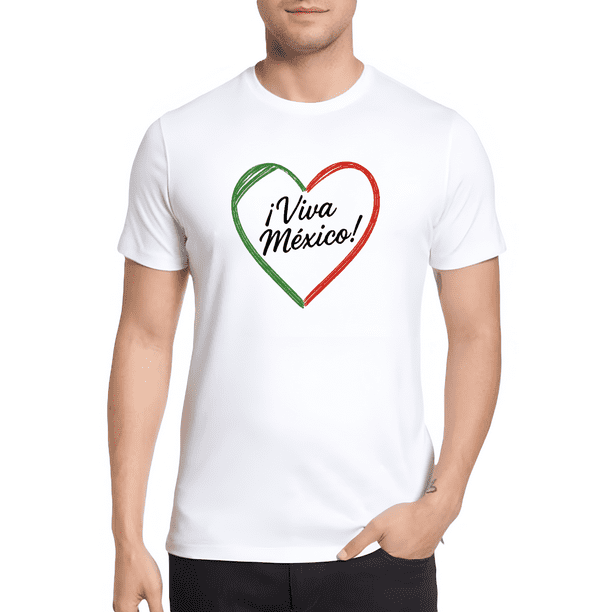 Playera Blanca Camiseta Unisex Estampada Corazón Viva México, Fiestas Patrias