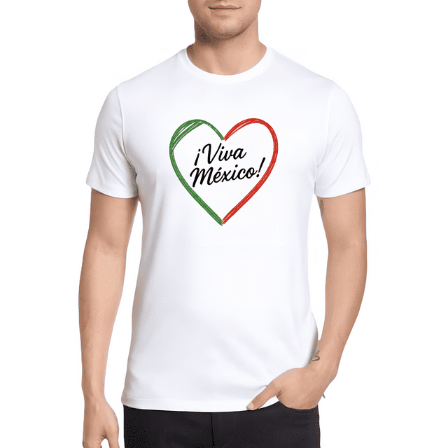 Playera Blanca Camiseta Unisex Estampada Corazón Viva México, Fiestas Patrias
