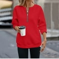 thumbnail image 5 of Comdrip Quarter Zip Women, Women' V Neck Pullover Top Zipper Waffle Knit Long Sleeve Sweatshirt Top Soft Sweatshirts Loose Pullover Tops Womens Pullover Red L, 5 of 5