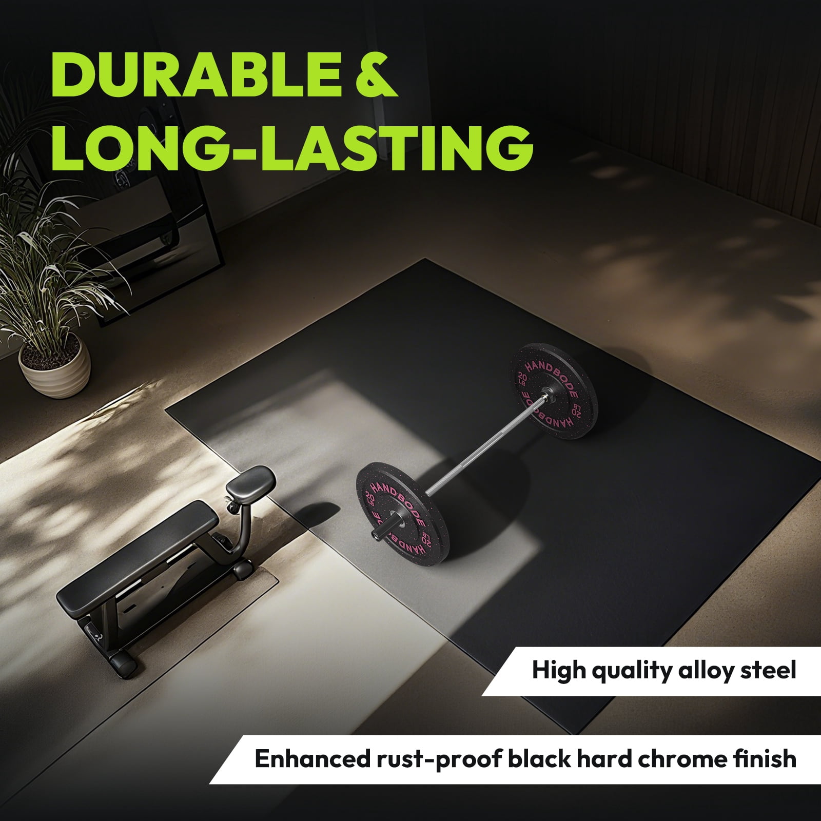 HANDBODE Olympic Barbell Bar 4 ft Weightlifting Bar for Powerlifting, Bench Press, Deadlift, Squat - 500 lb Capacity, Home & Gym Strength Training, 28mm diameter, Silver & Black