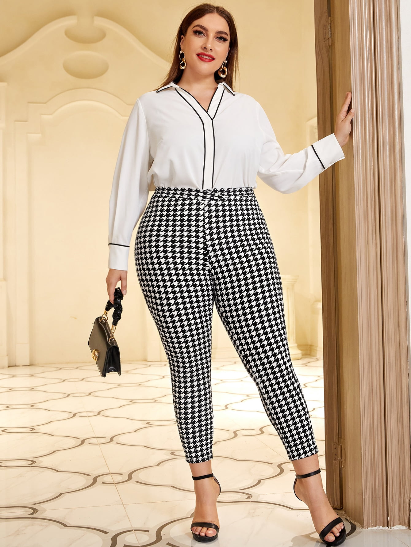 High Waist Houndstooth Leggings 0XL 