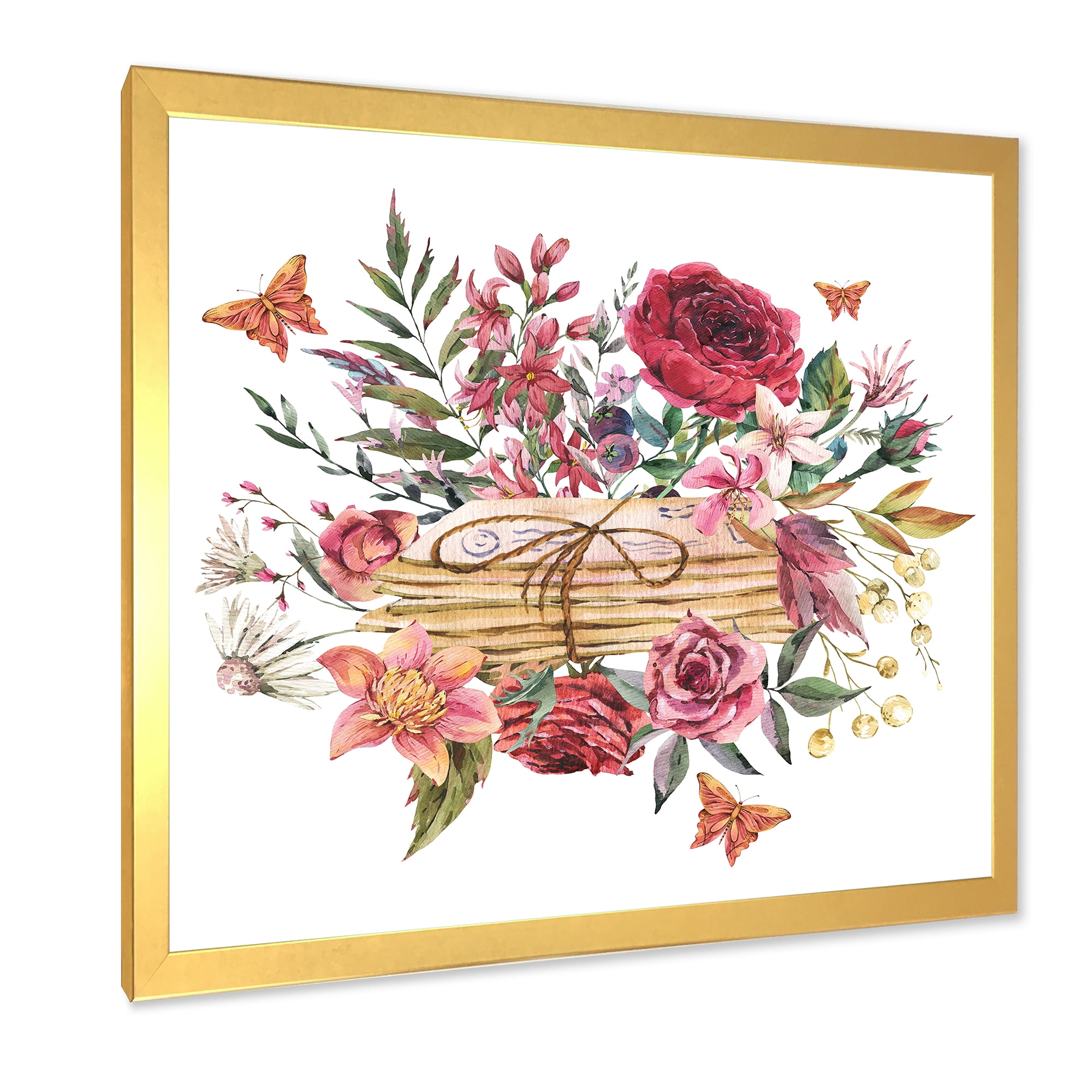 Designart 'Wildflowers With Vintage Old Letters' Farmhouse Framed Art Print
