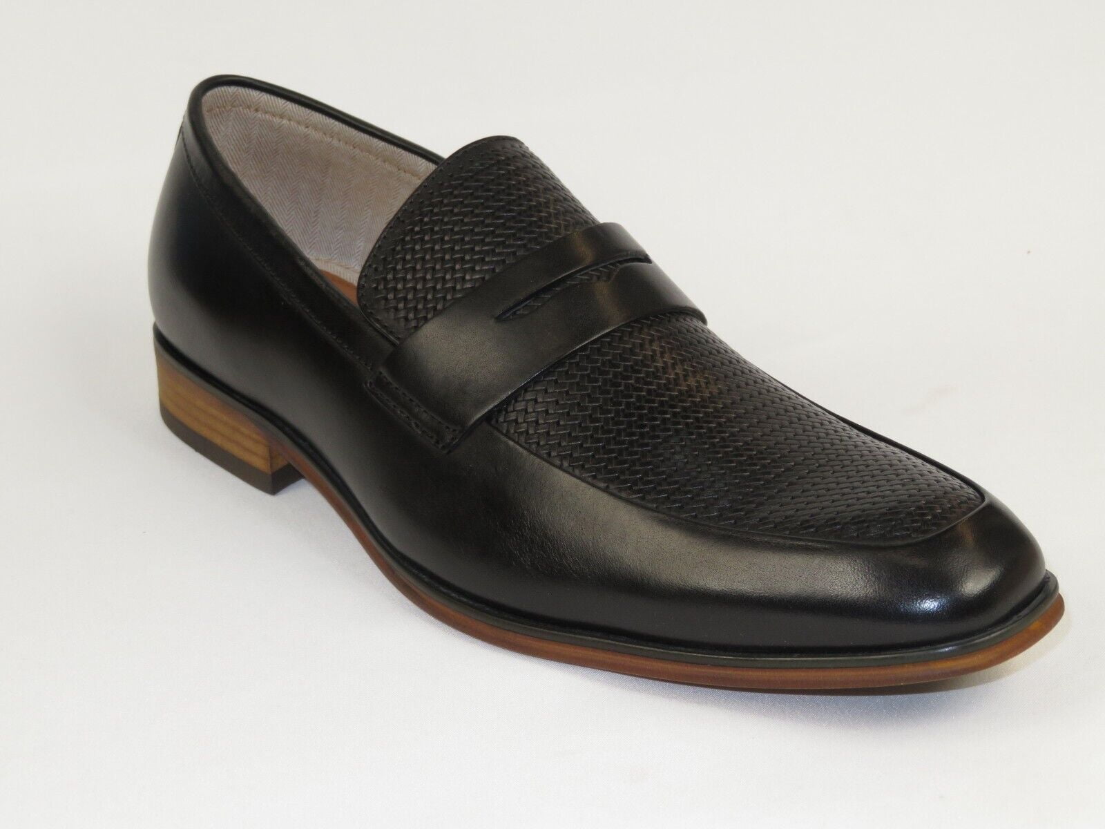 Men s Shoes Steve Madden Soft Leather upper Slip On Emree Black basket weave