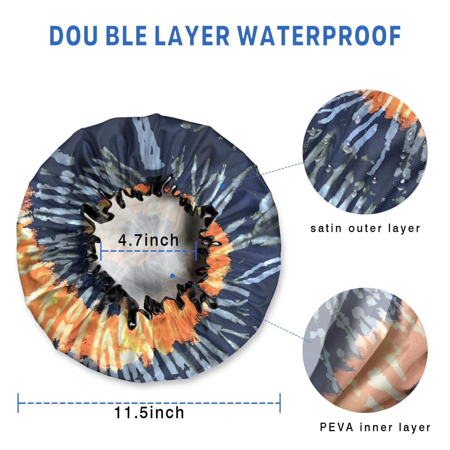 Shower Caps,Colorful Tie Dye Pattern Waterproof Shower Cap for Women 4 Pieces,Double Reusable Hair Cover for Shower PEVA Elastic Stretch Hem