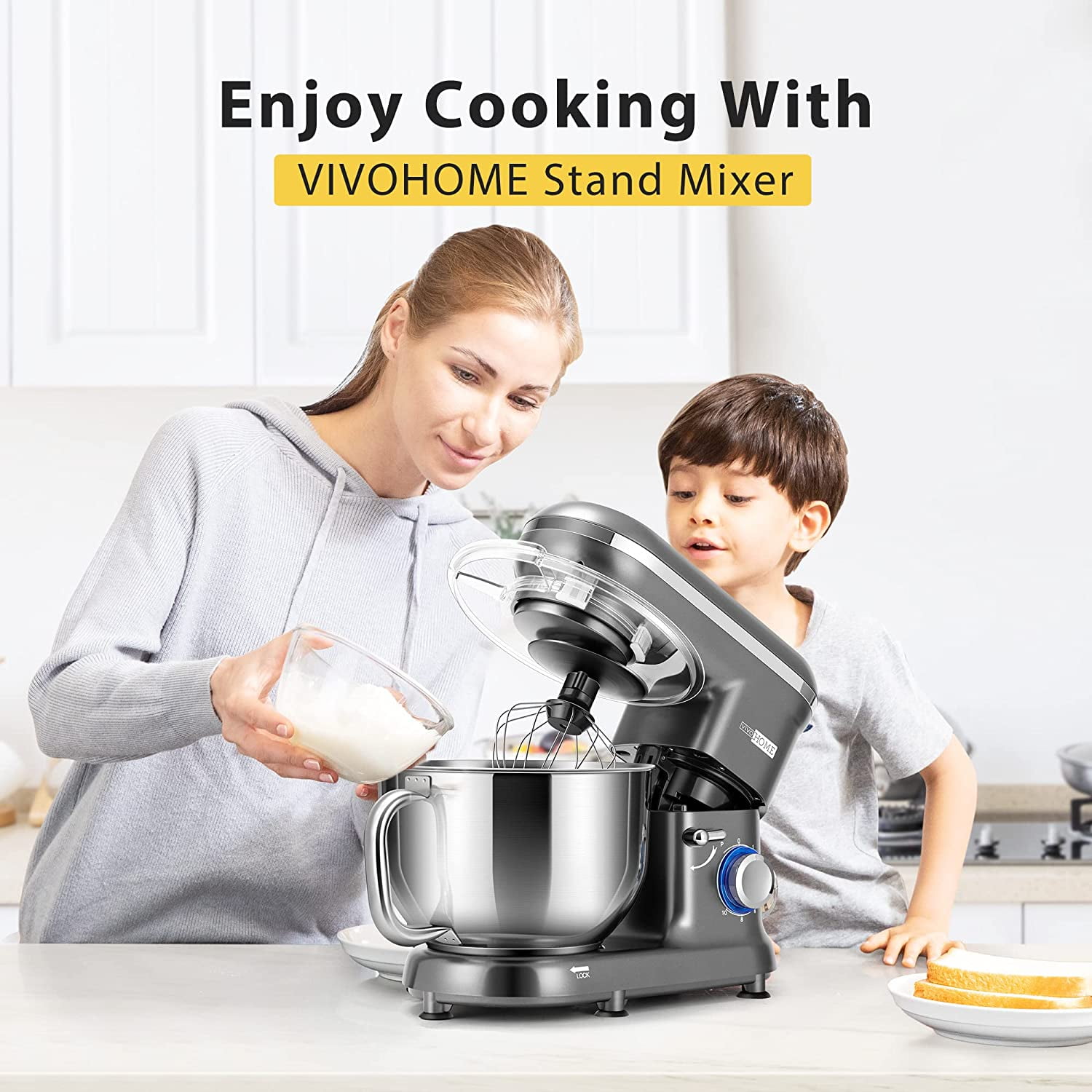SPECSTAR Stand Mixer, 660W 10 Speed 6 Quart Tilt-Head Kitchen Electric Food Mixer with Beater, Dough Hook, Wire Whip and Egg Separator, Gray