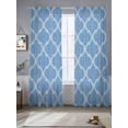 thumbnail image 2 of Blue Morocco Sheer Curtains 108 Inch Length 2 Panels Set Window Treatments, Moroccan Abstract Geometric Quatrefoil Plaid Rod Pocket Semi Curtains for Living Room/Bedroom/Kitchen Décor, 104"W x 108"L, 2 of 7