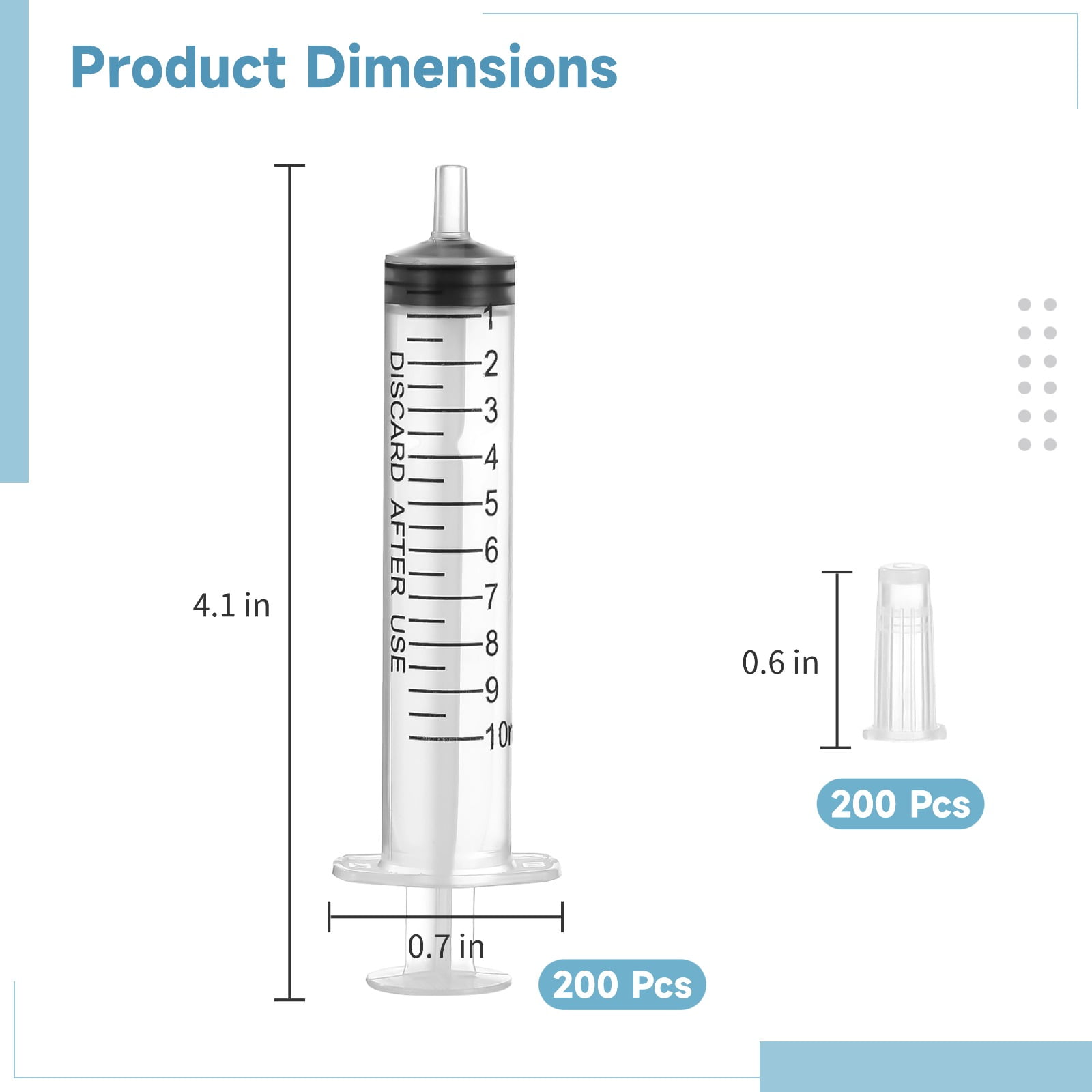 200 PCS Syringe with Tip Cap, 10 ml Plastic Measuring Syringe, Clear Small Syringe for Liquid Dispensing, Pet Feeding, Essential Oil Refilling, Ink Mixing, Lab Measurement, No Needle Included