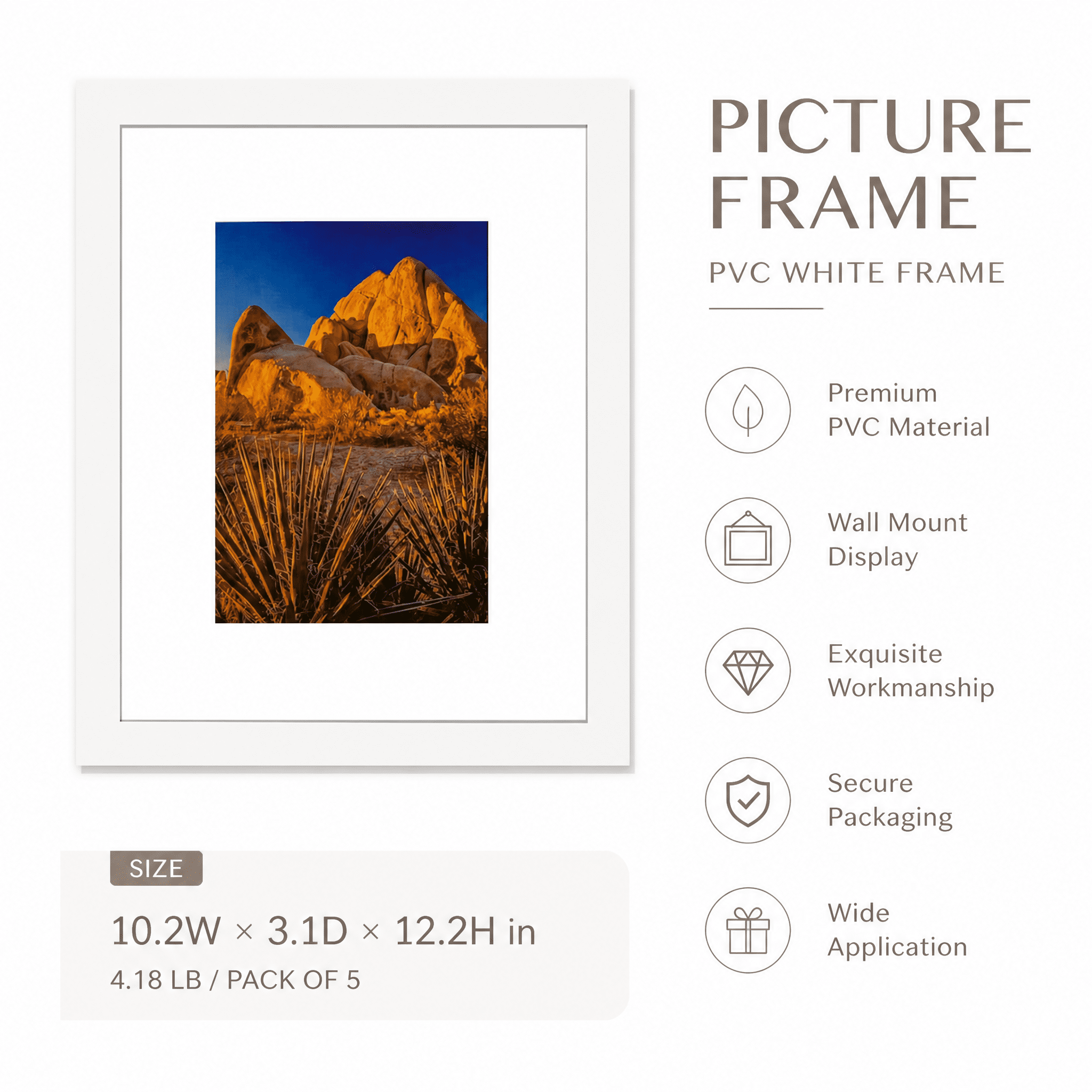 Picture Frame PVC White Frame 10.2W*3.1D*12.2H/4.18LB Wall Mount Display, Pack of 5