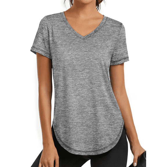 Rosvigor Womens Workout Tops V Neck Tee Shirts Quick Dry Athletic Shirts Women Loose Gym Running Tops