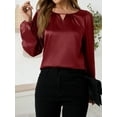 thumbnail image 3 of Women'S Satin Casual Long Sleeve Shirt, Elegant Business Work Top, Formal Autumn Outfit for the Office Wine Red L, 3 of 8