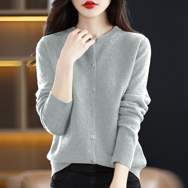 Amzcrzy Cardigans pour Femmes Cardigan Tricoté à Manches Longues Col Rond Cardigan Fin Veste pour Femmes