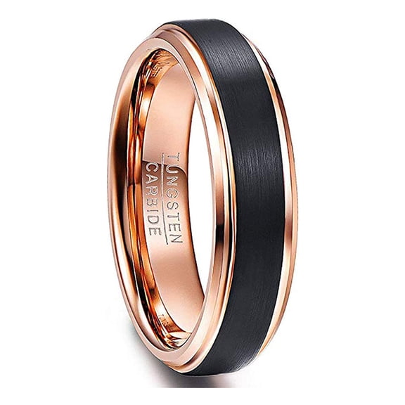 NUNCAD 6mm Men's Tungsten Carbide Ring Black Brushed Finish Polished Beveled Edges Size 5-12