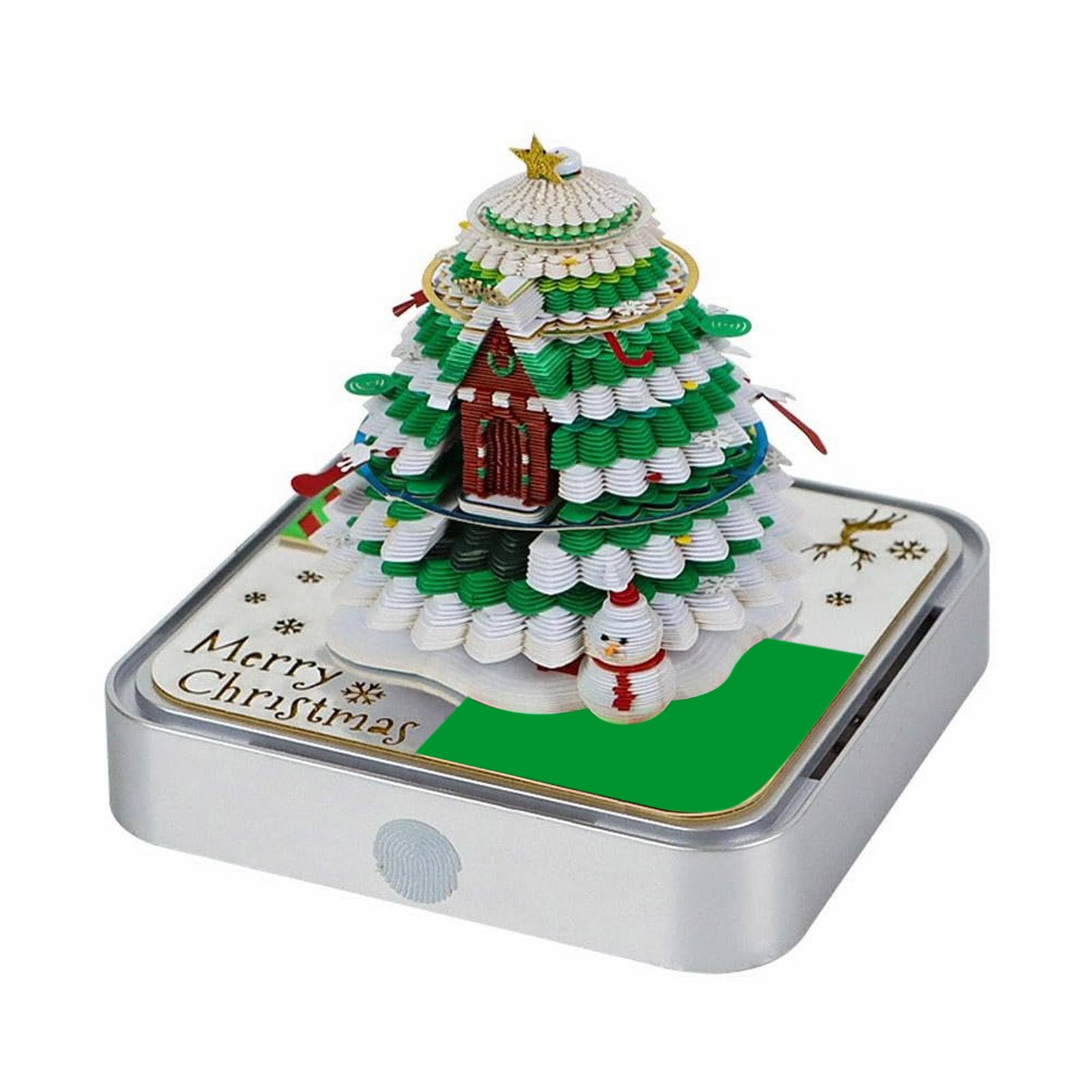 WMGHA Christmas Tree House Paper Sculpture Calendar 2026 - 3D Tear-Off Desk Calendar with LED Light, Memo Pad for Home or Office, Artistic Paper Carving Art for Holiday Display and Organization