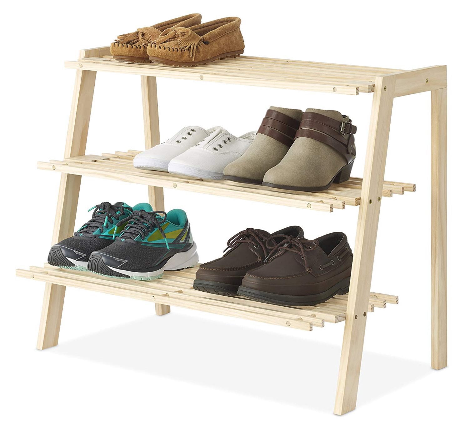Whitmor 3-Tier Wooden Shoe Rack, Space-Saving Organizer Shelves, 9-Pair Capacity