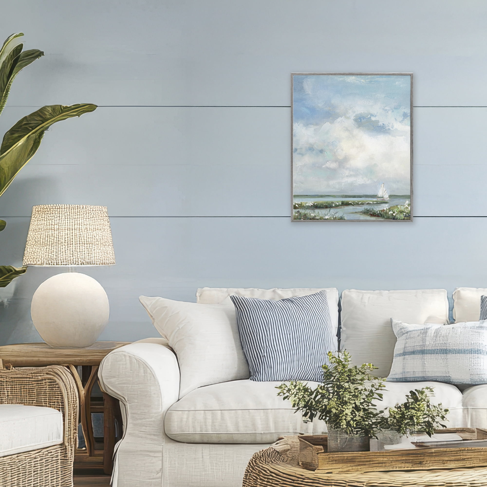 Stupell Industries Sailboat On Summer Marsh Gray Framed Giclee Art, design by Sally Swatland
