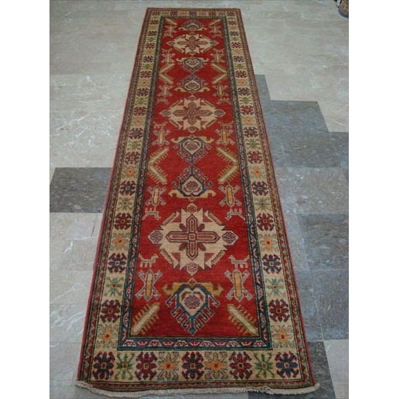 AHMEDANI Super Kazak Traditional Designed Rectangle Wool Carpet Hand Knotted Runner Rug (10.4 x 2.9)'