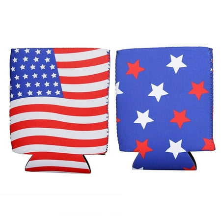 

NUOLUX 2Pcs American Flag Pattern Ring-Pull Can Warming Cover Beverage Bottle Cover Drinking (Flag Pattern Star Pattern for Each 1Pc)
