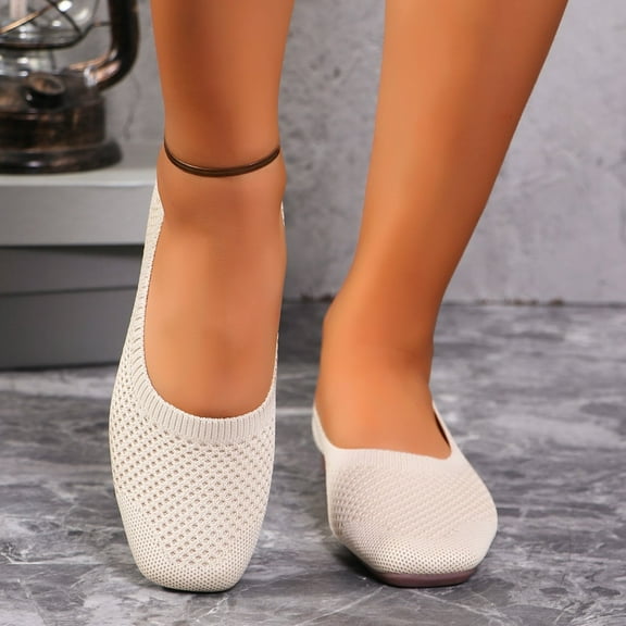 Xfvqtps Womens Flying Woven Flat Shoes Comfortable Lightweight Slip on Sneakers for Everyday Wear Breathable Knit Upper Cushioned Sole White