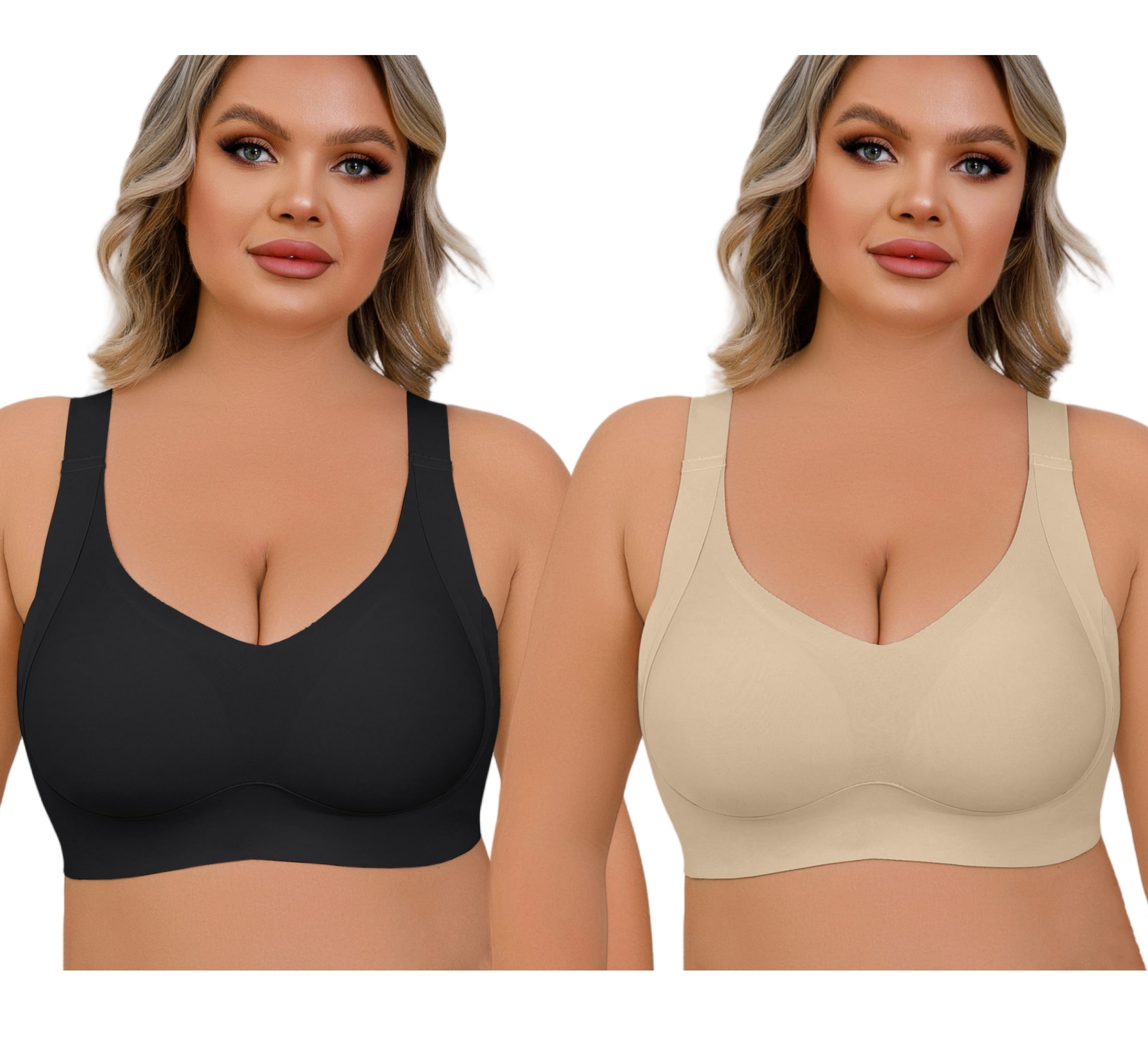 Daystry Plus Size Everyday Bras for Women Full Coverage Soft Sleep Wirefree Bras Pack of 2 New Upgrade