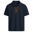 thumbnail image 4 of FINALGANG Mens Solid Color Polo Neck Short Sleeve Waffle Knit Lace Up TShirt For Casual Daily Wear Bohemian Style Outings Themed Party Activities Navy XXL, 4 of 8