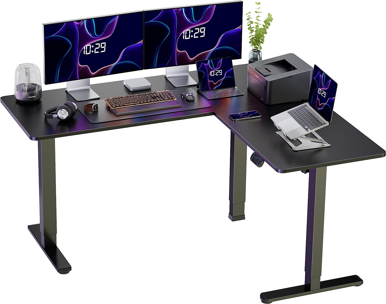 LShaped Electric Standing Desk, 63 inch Double Motor Height Adjustable