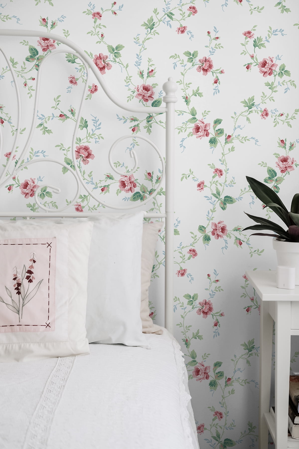 NextWall Blush & Spearmint Blossom Floral Trail Peel and Stick Wallpaper