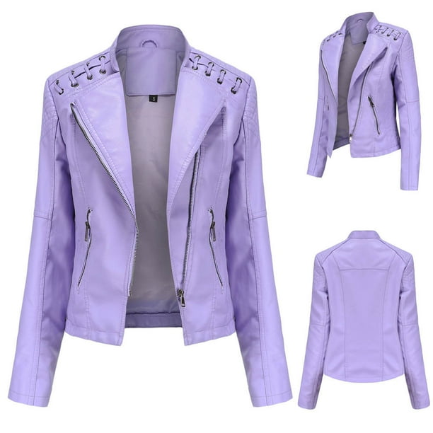 Pntutb Chaqueta de motorista con solapa a la moda para mujer Abrigo con cremallera Biker Short Punk Cropped tops Rollbacks Pntutb Pntutb-3869