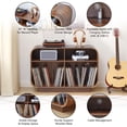 thumbnail image 3 of 4 Cube Record Player Stand with Charging Station, Large Vinyl Storage Cabinet Holds 300+ Records, Display Shelf for Turntable, Stereo & Books, Wooden Base, Walnut, 3 of 7