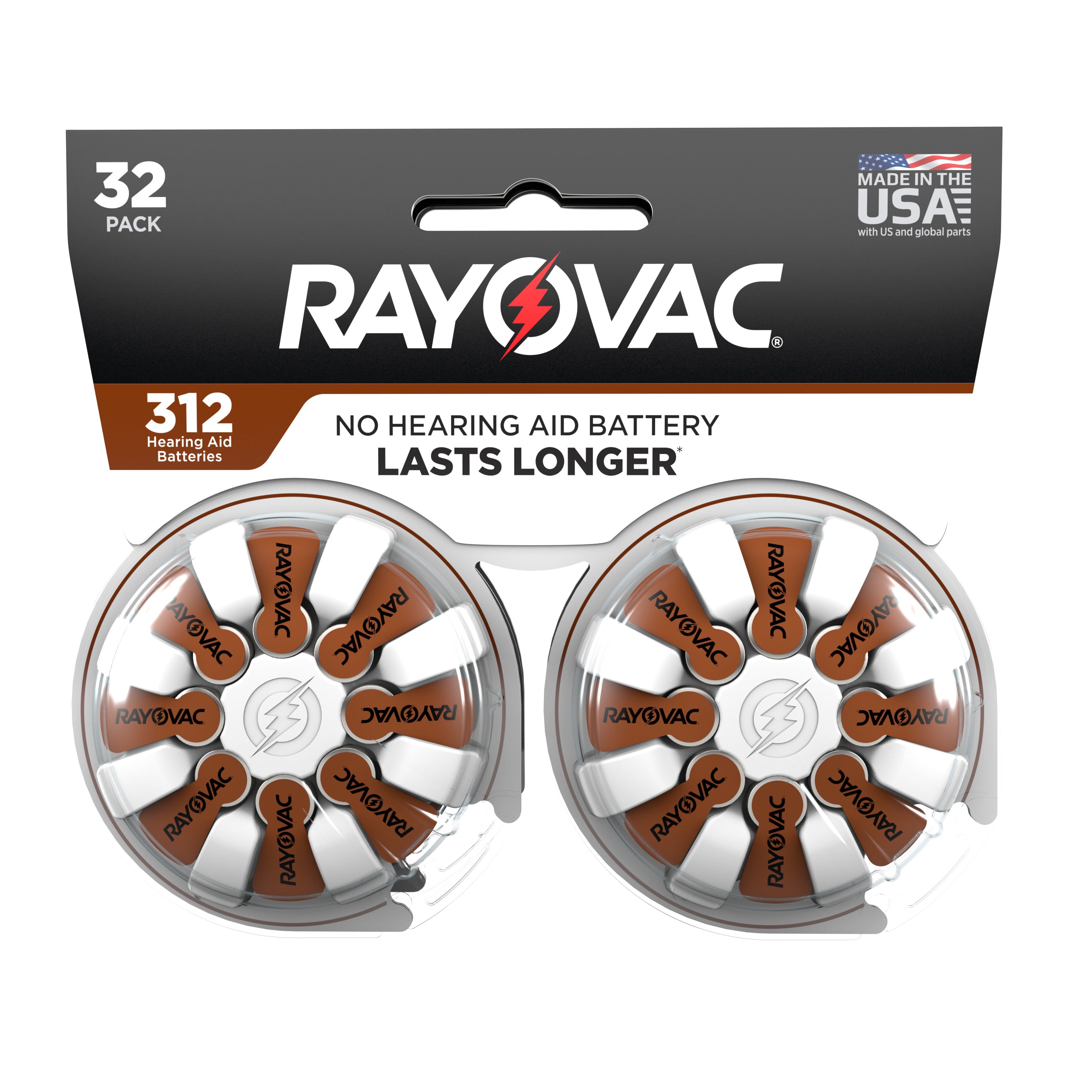 Rayovac Size 312 Hearing Aid Batteries, 32Pack 31232