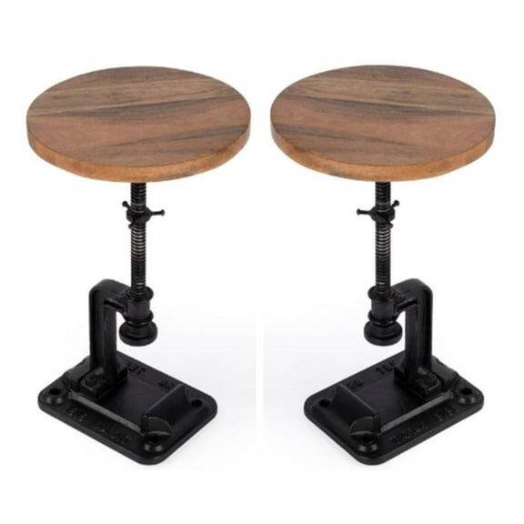 Home Square Modern Adjustable Pedestal Side Table in Black - Set of 2