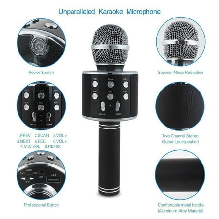 Microphone B luetooth Speaker Karaoke USB Music W ireless Stereo W ireless Aux