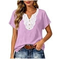 thumbnail image 2 of Stamzod Womens Tops Summer Outfits V-Neck Short Sleeve Lace Boho Blouses Dressy Casual Work Shirts Purple B M, 2 of 10