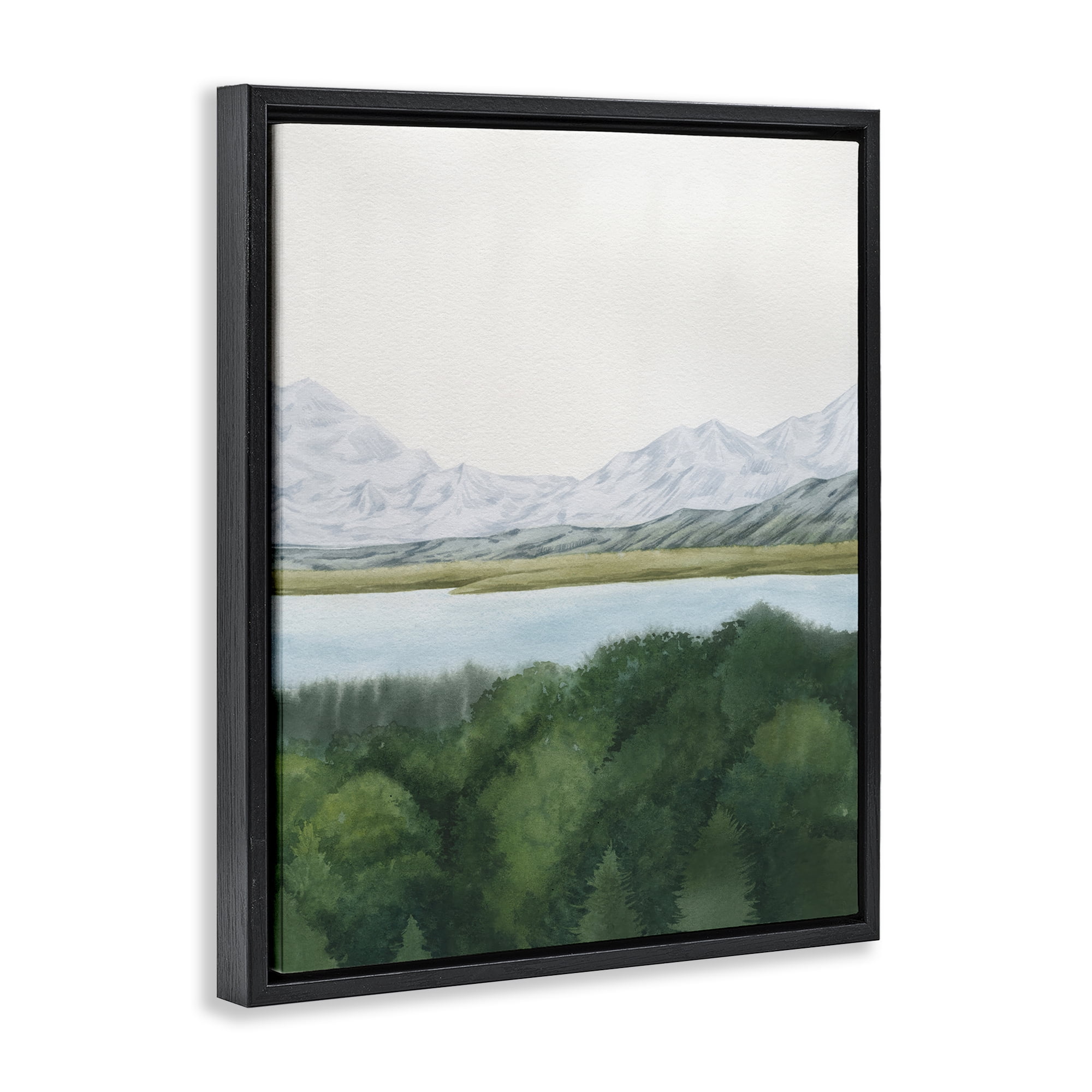 Stupell Industries Mountains & Forest Landscape Landscape & Nature Painting Black Floater Framed Canvas Art Print Wall Art, 25 x 31