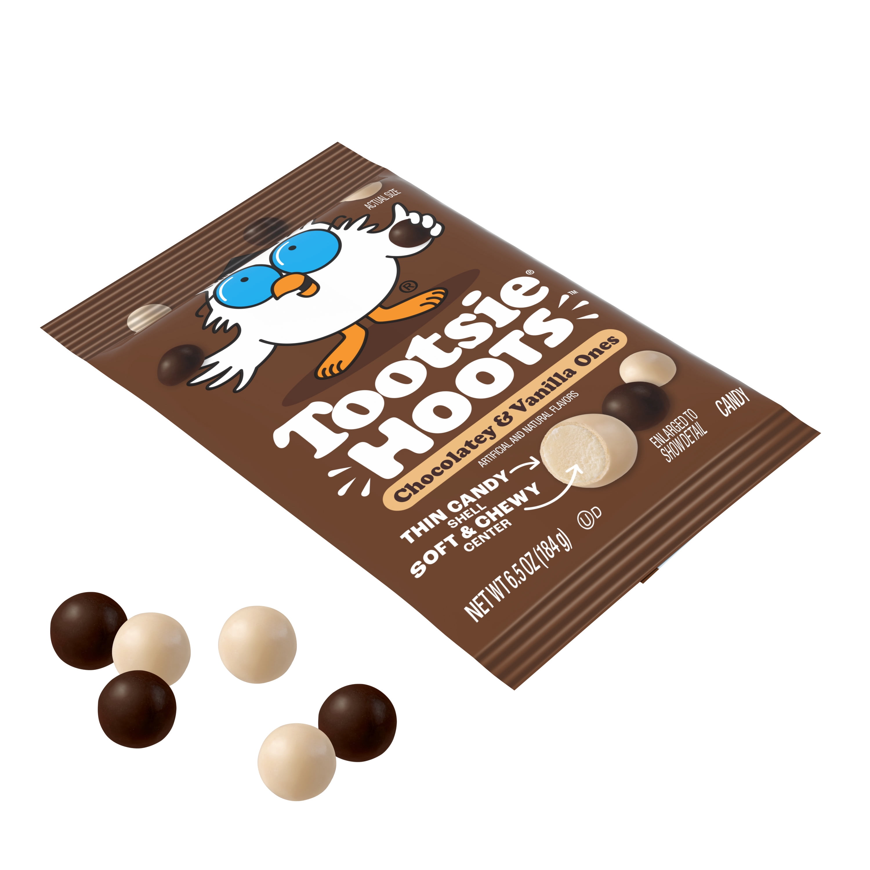 Tootsie Hoots Chewy Candy, Chocolate & Vanilla, 6.5 oz Bag, Allergy-Friendly.