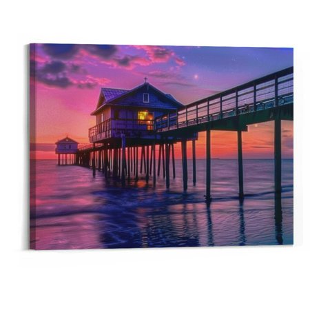 BCIIG Wall Art Painting Pictures Fort Myers Beach Pier at Sunset unFramed Poster Prints on Canvas Artwork for Living Room Bedroom Bathroom Home Office Decor Ready to Hang 20''x16''
