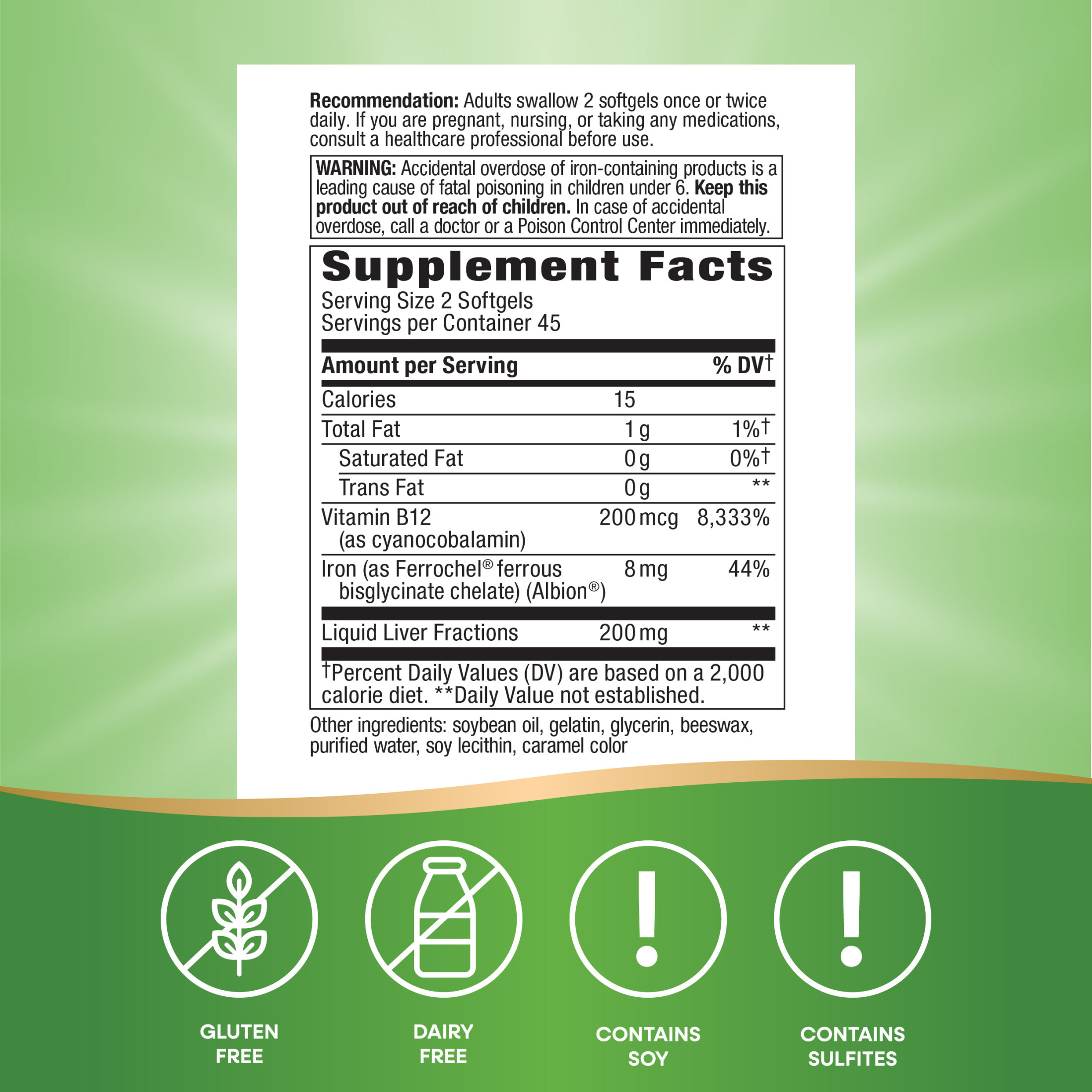 Nature's Way Energizing Iron Softgels, Supports Healthy Red Blood Cells*, Iron  & Vitamin B12, 90ct