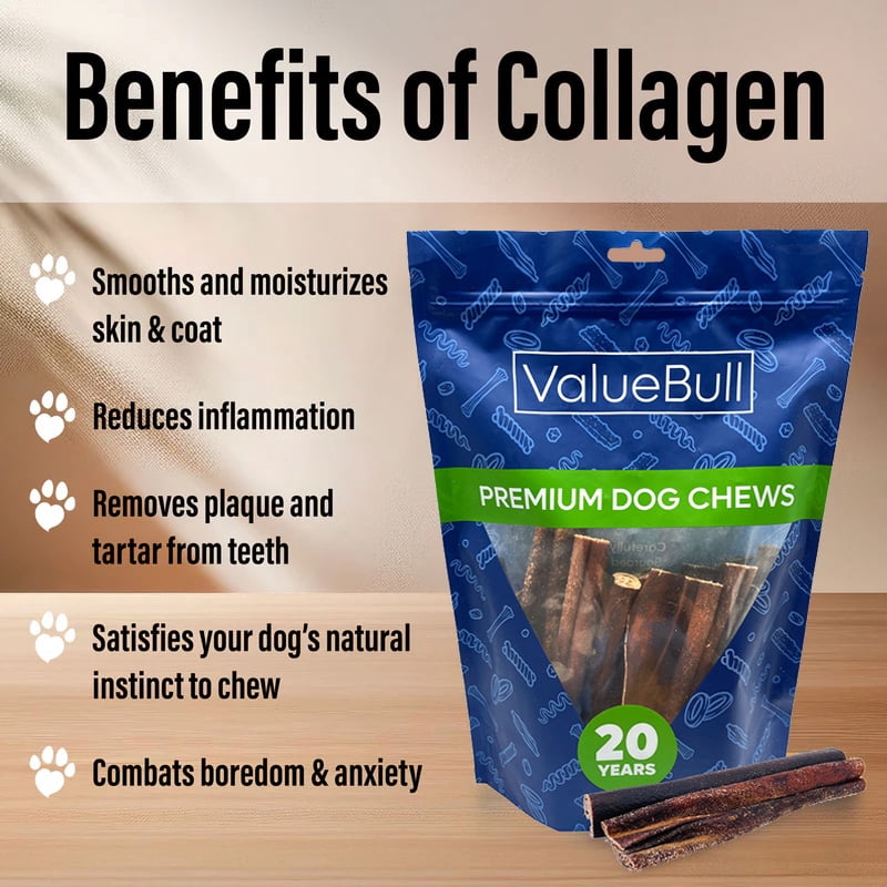 ValueBull Collagen Sticks for Dogs, Varied Shape & Size Chews, Natural Long-Lasting Dog Treats, 20 Pound Bulk Pack