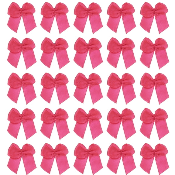 Uxcell 1 Inch Mini Satin Ribbon Bows, 200 Pcs Bowknot Flowers DIY Craft Ribbon Appliques for Gifts Rose Red