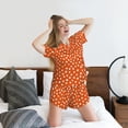 thumbnail image 5 of Honeii Dots On Orange Background for Women's Summer Pajama Set featuring Soft Short Sleeve Shirt & Matching Bottoms with Convenient Pockets for Relaxed Home Wear-Small, 5 of 6