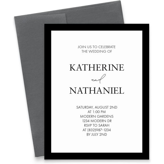 Black and White Wedding Invitations With Envelopes, Wedding Invitation Card, Simple Wedding Invites, Marriage Celebration Invitations, Your Choice of Quantity and Envelope Color