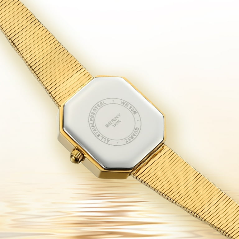 BERNY Gold Watches for Women Octagonal Small Ladies Wrist Watch