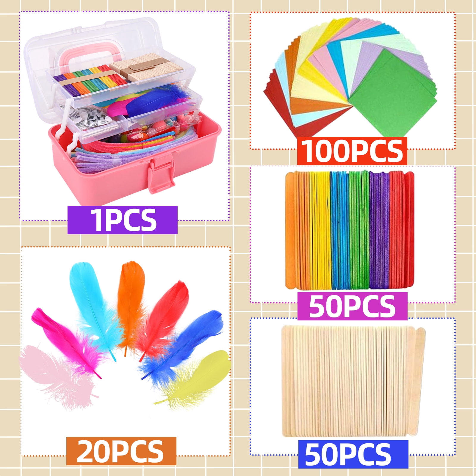 DIY Craft Supplies Set Art Materials with Pipe Cleaners Craft Box for Adults, Hobby Projects & Home Decoration