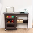 thumbnail image 7 of SPECSTAR Folding Sewing Craft Table, Rolling Sewing Machine Desk with Storage Shelves, Sewing Cabinet with Lift for Small Spaces, Dark Brown, 7 of 7