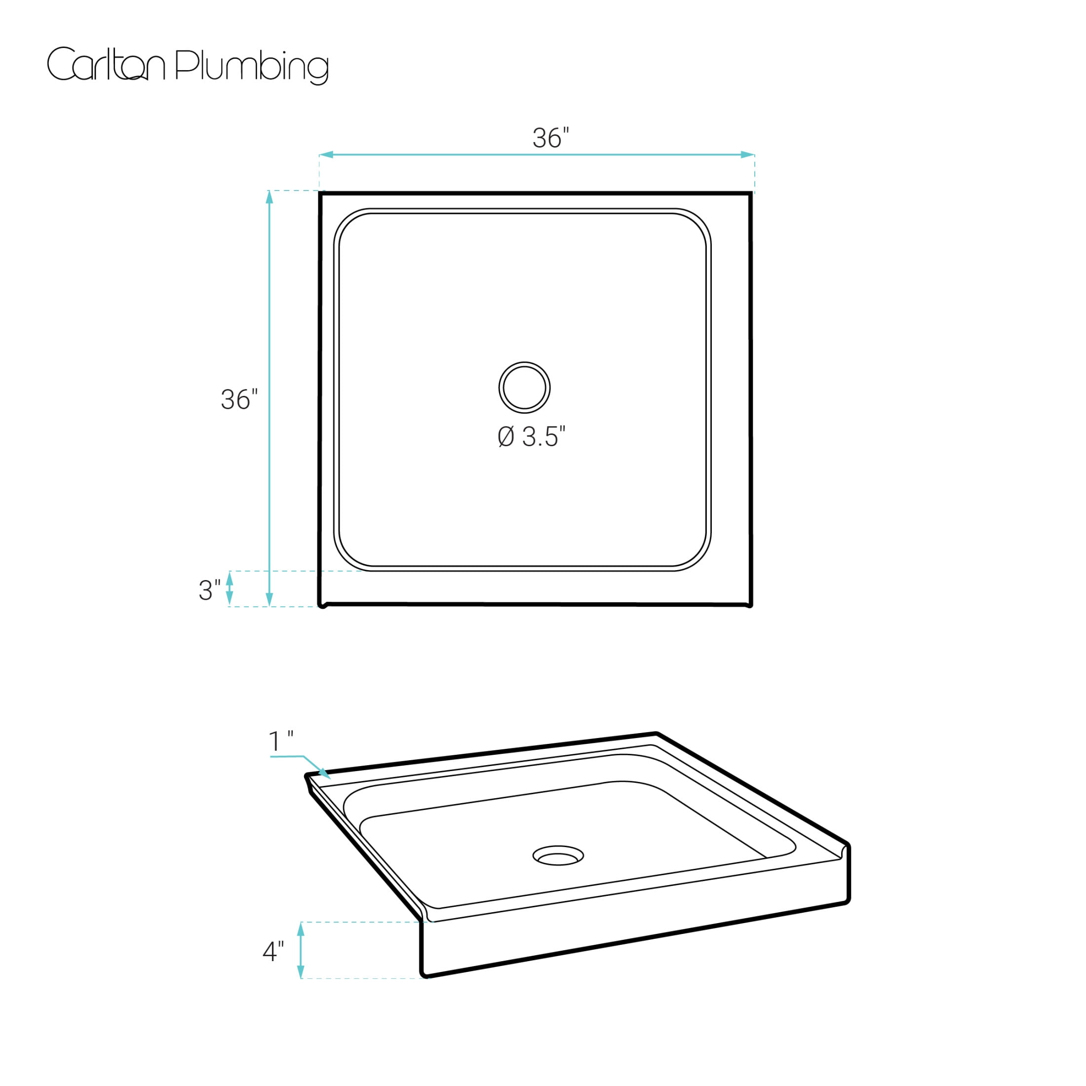 Marquette 36" x 36" Double-Threshold Shower Pan Base with Center Drain in Glossy White